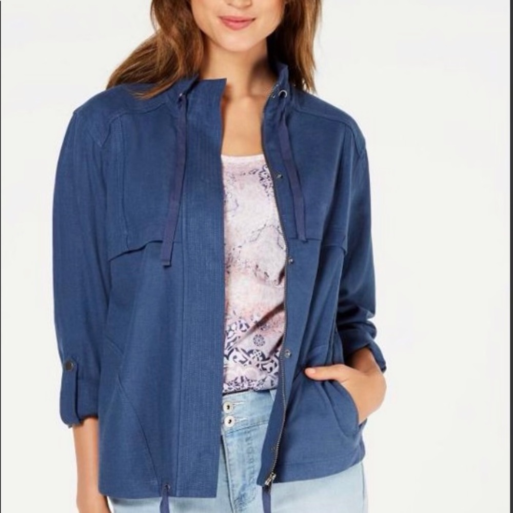 Style & Co Zip-Up Roll-Tab-Sleeve Jacket  XXL